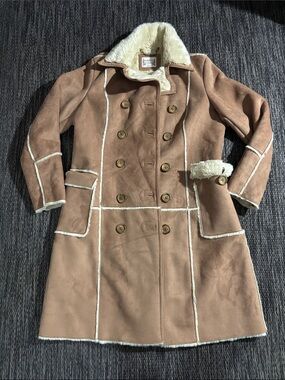 Ruff Hewn Faux Suede Fur Long Coat Penny Lane Beige Women's Size Large